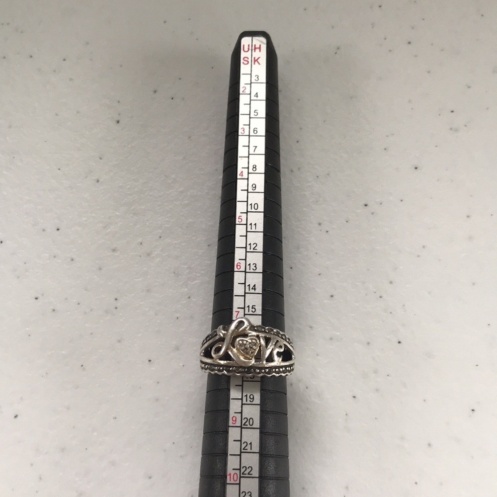 925 Sterling Silver “Love” Ring Logo with Diamond Chip Accents Size 7.75 - Picture 2 of 11